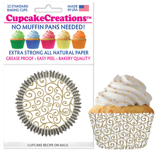 Gold Scroll Cupcake Liner, 32 Pack