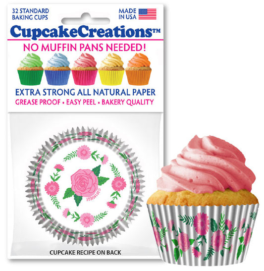 Pink Flowers Cupcake Liner, 32 Pack