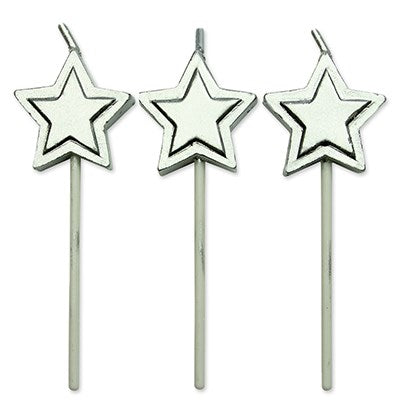 Silver Star Candles, 8 Pack