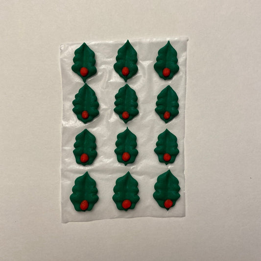 Mini Royal Icing Single Holly, 12 Pack