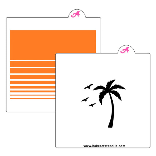 Sunset Silhouette Palm Tree Cookie Stencil, 2 piece Set