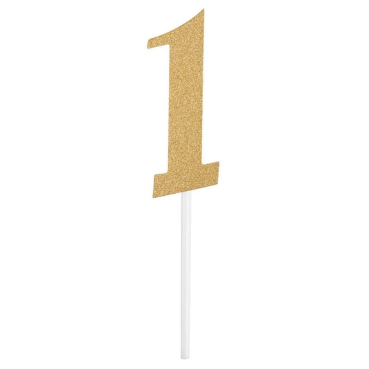 Gold Glitter "1" Cake Topper