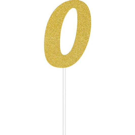 Gold Glitter "0" Cake Topper