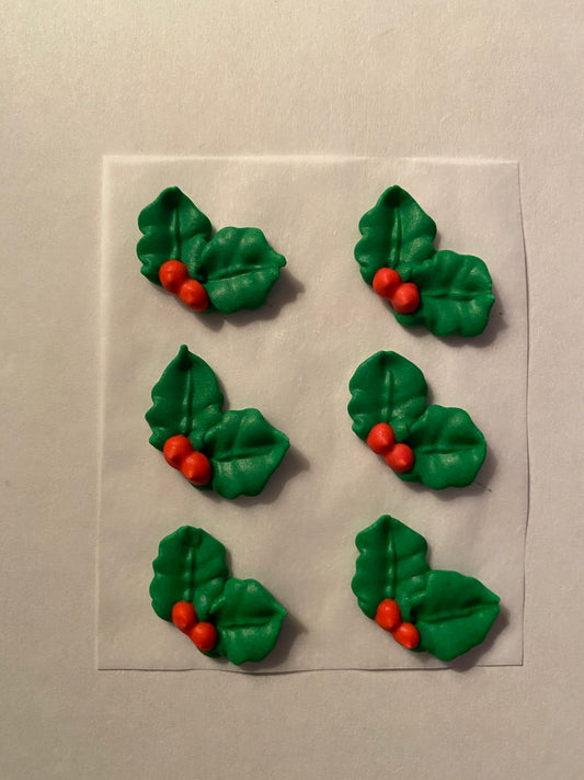 Mini Royal Icing Double Holly, 6 Pack