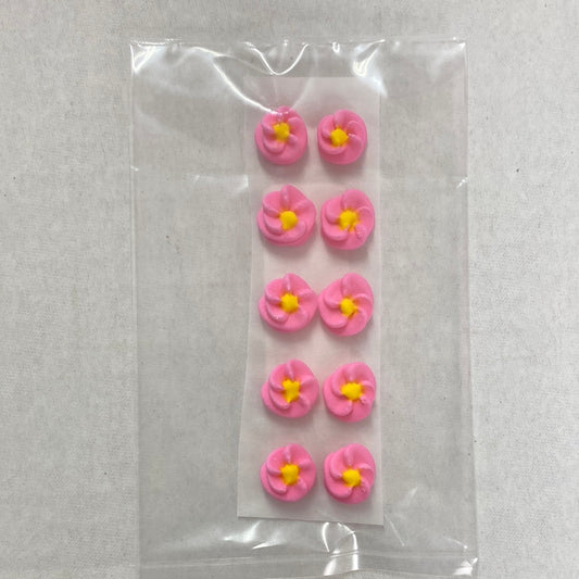 Royal Icing Button Flowers, Pink, 10 Pack