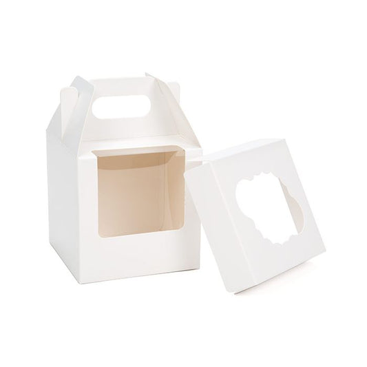 White Cupcake Box with Handle, 3 Pack