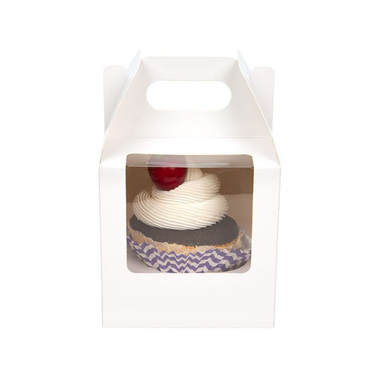 White Cupcake Box with Handle, 3 Pack