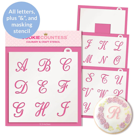 Alphabet Script 1" Stencil Set, 4 piece