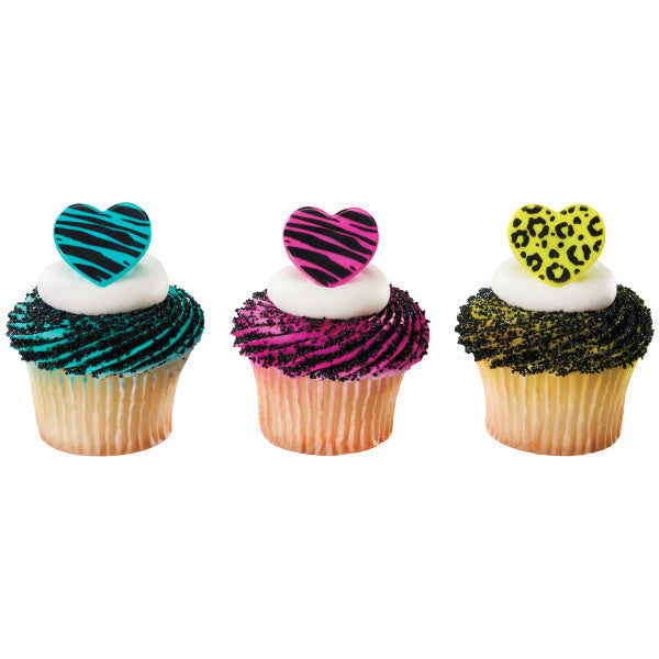 Animal Print Heart Rings, 12 Pack