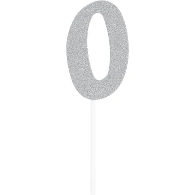 Silver Glitter "0" Cake Topper